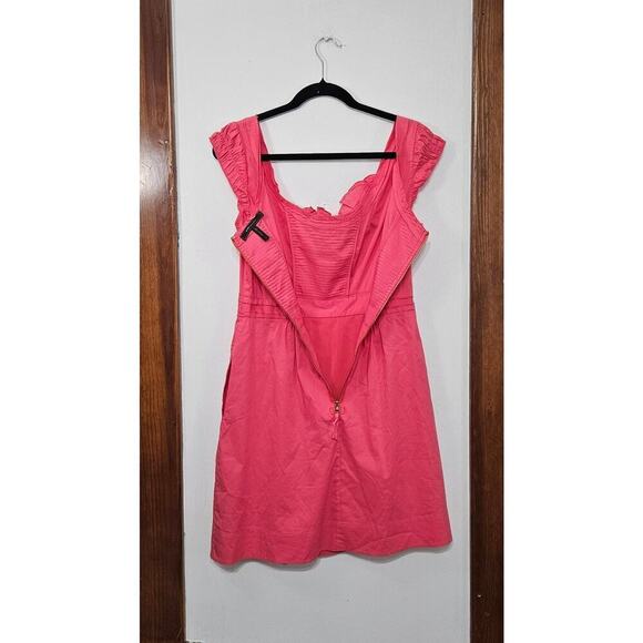 BCBG Maxazria Pink Coral Mini Dress Size Medium Applique Cotton Blend Stretch - Picture 5 of 9